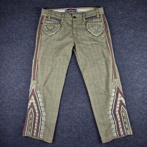Y2K Johnny Was Two Ten Ten Five Women's Embroidered Plaid Trousers Pants Size 8
